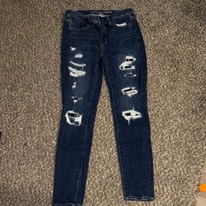 American Eagle Outfitters Women's Navy Ripped Skinny Jeans